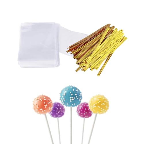 300PCS Food Grade Pulp White Confectionery Packaging Bags Set Includes Sticks Bag Twist Ties Kitchenware Baking Supplies Suitable for Oven