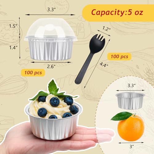 LNYZQUS 5oz Cupcake Tins with Dome Lids 100 Pack, Foil Dot Cake Cups - color: Silver, size: 5 oz