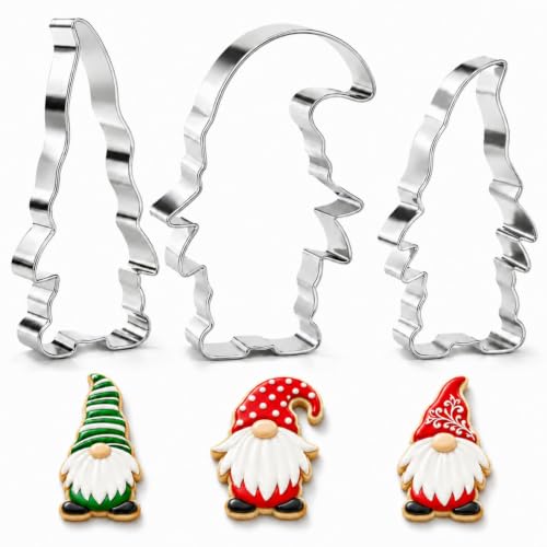 Large Christmas Gnome Cookie Cutters, 3-Piece Stainless Steel Set - style: Gnome