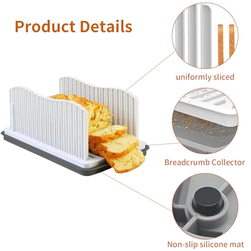 Professional Bread Slicer with Adjustable Guide, Foldable Cutter for Homemade Loafs, Bagels, Crumb Catcher Tray, Dishwasher Safe, Effortless Thick/Thin Slices