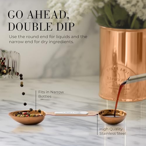 Styled Settings Copper Measuring Spoons Set with Leveler, 8-Piece - color: White & Copper