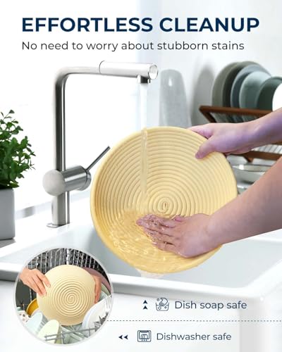 Lorzon Banneton Bread Proofing Baskets Set of 2, 11″ Round & 12″ Oval Sourdough Proofing Baskets with Liners, Proofing Bowls for Sourdough Bread (Plastic) - color: Basic