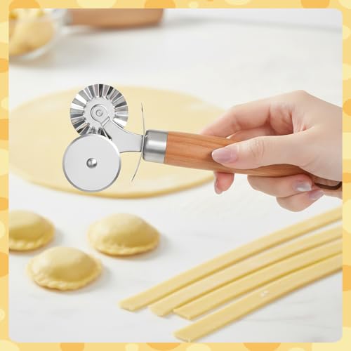 Dual Wheel Pastry Cutter, Ravioli and Pasta Wheel, Wood Handle