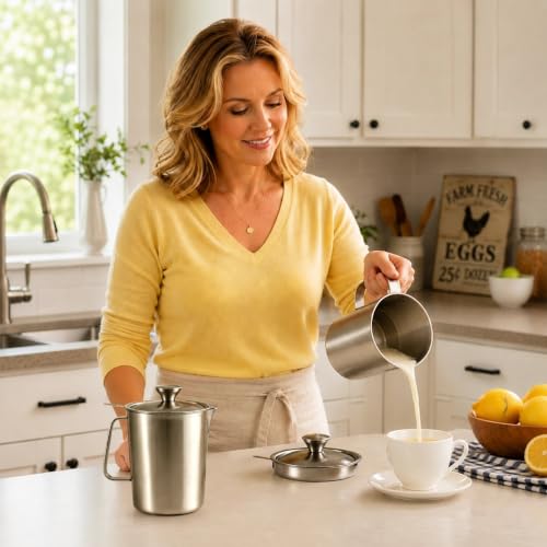 304 Stainless Steel Measuring Cup with Lid, Strainer, 32oz pitcher for Milk