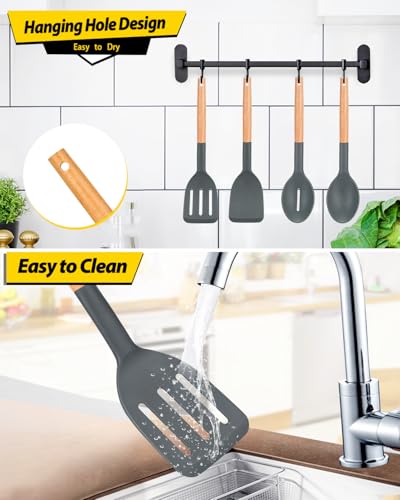 BUNDLEPRO Silicone Cooking Utensils Set, 4 Pcs Spatula and Spoon Set, Gray - color: Gray