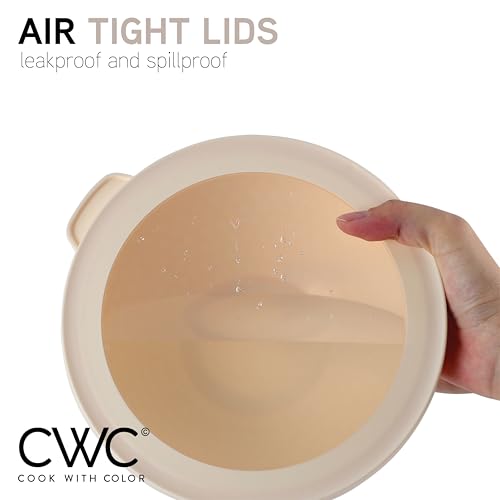 COOK WITH COLOR Mixing Bowls with Lids - 12 Piece Plastic Nesting Bowls Set includes 6 Prep Bowls and 6 Lids, Microwave Safe Mixing Bowl Set, Cream Embossed - color: Cream Embossed