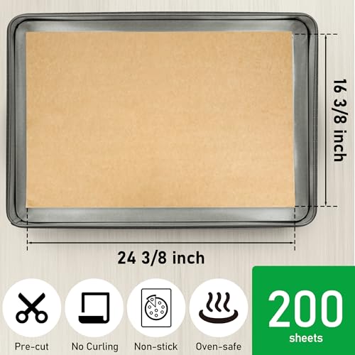 EcoDispose 200 Pcs Non-Stick Parchment Paper Baking Sheets 16-3/8"x24-3/8" - color: Unbleached, size: Full pan -200PCS