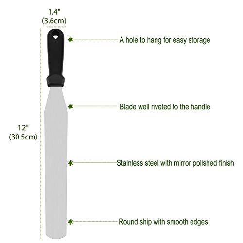 uxcell Cake Icing Spatula 12 Inch Plastic Handle Offset Cream Frosting Spatula Durable Stainless Steel Cake Baking Decorating Spatulas Black - size: Length: 12inch