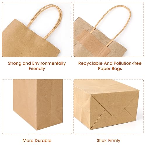 XPCARE Brown Paper Bags with Handles, 100Pcs 5.25x3.25x8.25'' Kraft Bags - color: Brown, size: 100 Count (Pack of 1)