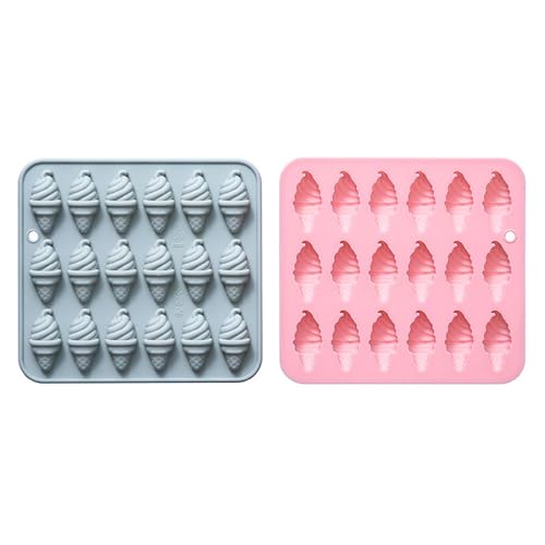 Chocolate Molds, 2Pcs Silicone Ice-Cream Cone Mold with 18 Cavities - color: Pink+Blue