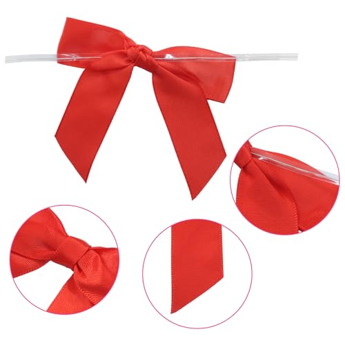 3.5 Inch Satin Ribbon Twist Tie Bows, Red, 50 Pack - color: Red
