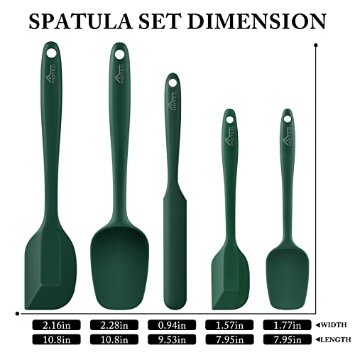HOTEC BPA-Free Silicone Rubber Spatula Set, Dark Green, Set of 5 - color: Dark Green