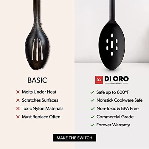 DI ORO Silicone Cooking Spoons - Solid & Slotted Set, 2-Pc Black - color: Black