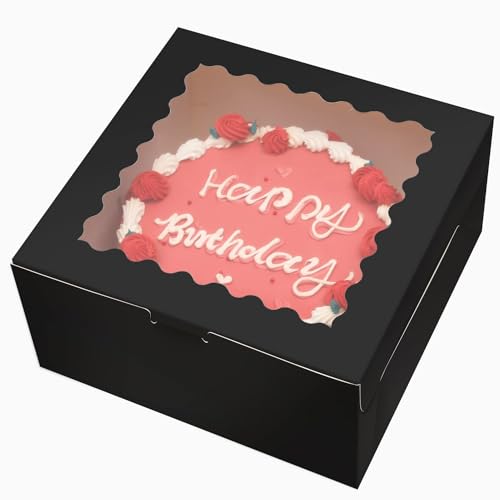 Bakepacker 36pcs 10"x10"x5" Black Cake Boxes with Window - color: Black, 10"x10"x5", 18Pcs