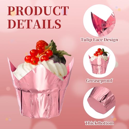 uxcell 100 Pcs Tulip Cupcake Liners, Muffins Liners Aluminum Foil Cupcake Wrappers Baking Cups Muffins Liners for Wedding Birthday Party Supplies, Red/Rose Gold - color: Red/Rose Gold