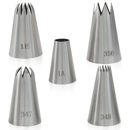 5 Pcs Piping Tip Set 1A 1E 348 347 356, Coupler Pastry Bag - size: Large 1A+1E+348+347+356