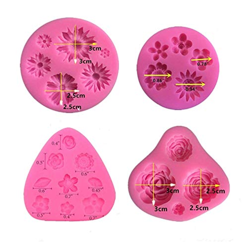 Silicone Cake Mold Set -8 Pcs, Rose Butterfly Daisy Rose Leaf and Mini Flowers Fondant Candy for Chocolate Polymer Clay Soap Crafting Projects Cake Decoration