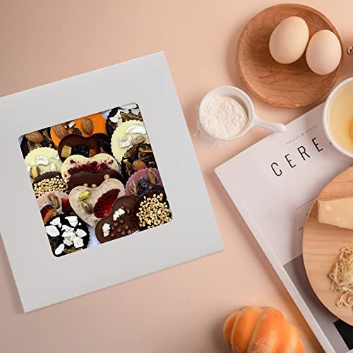 25pcs 8x8x5 Inches Cake Boxes, White Bread Boxes with Windows for Pastries, Cupcakes,Cookies, Pie, Muffins and Donuts