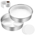 E-far 9½ Inch Cake Pan Set of 2, Stainless Steel Round Layer Cake Baking Pans with Parchment Rounds & Side Liner Roll, Non-Toxic & Healthy Metal Cakes Tin, Straight Side & Dishwasher Safe - size: 9½ Inch, style: 2 Cake Pans