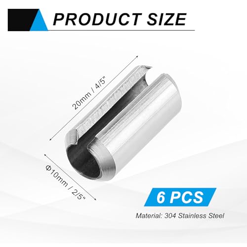 MECCANIXITY 6Pcs Slotted Split Roll Pins 2/5 Inch(10mm) Dia. 4/5 Inch(20mm) Length Steel Spring Tension Expansion Dowels for Secure Fastening, Silver - size: 2/5 Inch(10mm) Dia. 4/5 Inch(20mm) Length