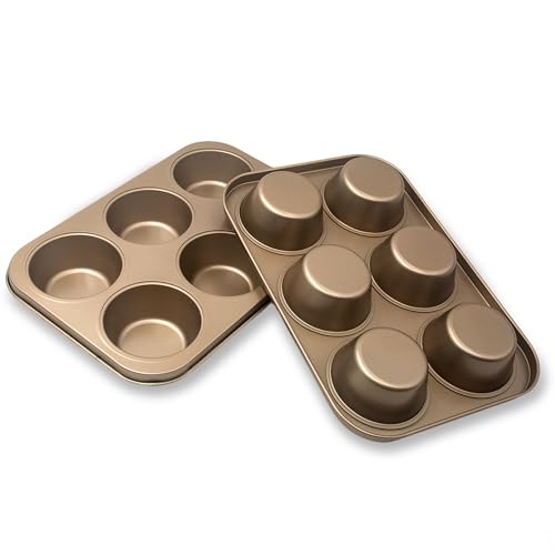 Non-Stick Gold Jumbo Muffin Pans, 6-Cup Set of 2 - color: Gold