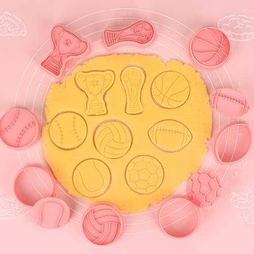 HUAKENER 8Pcs Ball Shape Cookie Cutters with Plunger Stamp, 3D Biscuit Mold