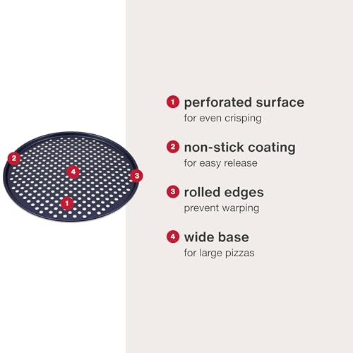 Zyliss Durable Non-Stick Pizza Tray | Carbon Steel | Dark Blue | Pizza Tray/Bakeware | Dishwasher Safe | 5 Year Guarantee… - style: Pizza Tray