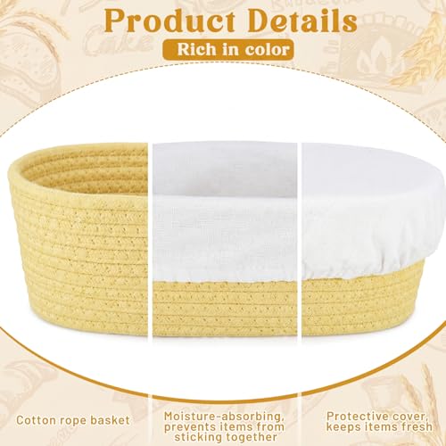 4 Pcs 10 Inch Bread Proofing Basket Set Cotton Rope Oval Banneton Basket Sourdough Bread with Liners Covers for Baking Supplies (Yellow) - color: Yellow, size: 10 Inch
