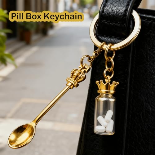 8 Pack Tiny Mini Spoon Keychain with Split Key Rings - color: Gold