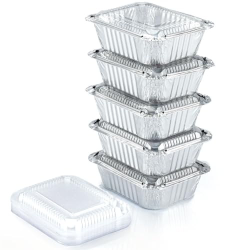 (55 Pack) 1 Lb Aluminum Pans with Lids, Disposable Baking Foil Containers, Takeout Food Storage, Freezer - Mini Foil Pans with Clear Lids for Restaurants & Catering - Size 5.5x4.5x1.9 Spare Essentials - size: 1 lb - 55 Pack