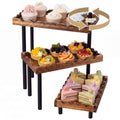3 Tier Serving Tray & Wood Display Risers for Party,Rotatable Cupcake Stand