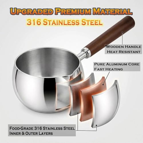 316 Stainless Steel Butter Warmer Pot with Silicone Spatula - 27oz（800ML) Saucepan for Melting Butter, Heating Milk, Warming Sauces, Coffe, Seafood & Chocolate Etc. - size: 27oz