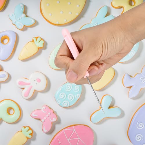 4-Piece Sugar Stir & Scribing Needle Set for Cookie Decorating, 5.2" Baking Kit Tools with Plastic Handles