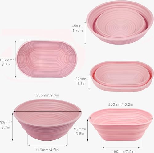 Banneton Bread Proofing Baskets,Silicone Sourdough Bread Baking Supplies, Bread Proofing Baskets for Sourdough, 9" Round Collapsible Sourdough Baking Basket (Pink) - color: Pink Round