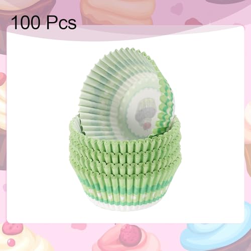 HARFINGTON 100 Count Cupcake Liners Cupcake Cups Cake Green - color: Green White