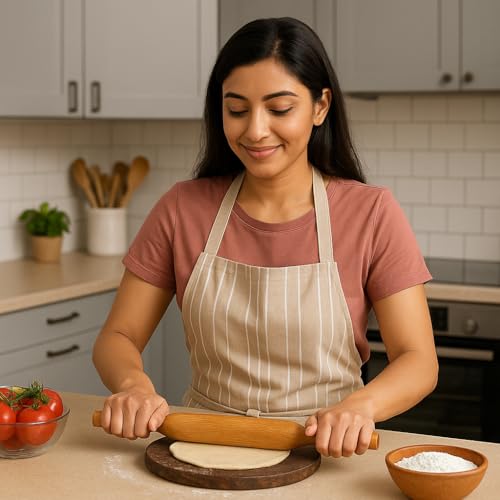 Handcrafted Wooden Rolling Pin,Belan,Belna,Traditional Belan for Roti, Chapati, Dough, Pastry – Handcrafted Hardwood Dough Roller with Easy Grip Handles – Smooth Finish (Thin Belan) - color: Thin Belan