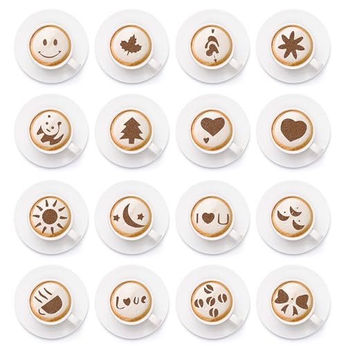Nuwave Barista Coffee Art Stencils, 16-Piece Set, Flexible & Washable