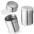 Powdered Sugar Shaker Duster, 2PCS Stainless Steel Cinnamon Shaker for Coffee Bar, Fine Mesh Dredge, Salt and Pepper Shakers for Soda, Cocoa, Cornstarch, Seasoning, 6 Ounce, with Lid