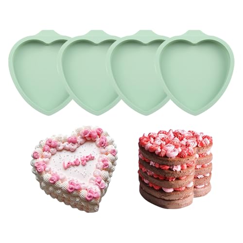QELEG 4Pcs Heart Shaped Cake Pans,6 inch Silicone Pancake Mold,layer Cake Pan Sets for Jumbo Whoopie Pie, Vegetable Pancakes, Taco Shells, Pizza Crust, Omelet, and Resin Craft(Heart) - color: Heart
