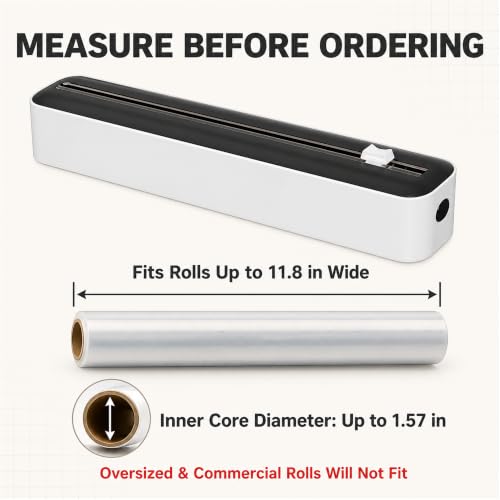 Plastic Wrap Dispenser with Slide Cutter, Cling Film Dispenser with Safe Hidden Blade, Easy Refill Food Wrap Holder Fits 12 Inch Standard Rolls, Countertop Kitchen Wrap Organizer