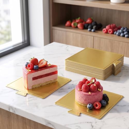 100 Pcs Mini Cake Boards for Cake Pastry (Gold) - color: 50 Square and 50 Round（gold）