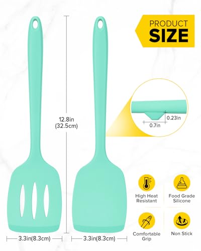 BUNDLEPRO Silicone Spatula, Solid & Slotted Turner, One-Piece, 2 Pack,Green - color: Green