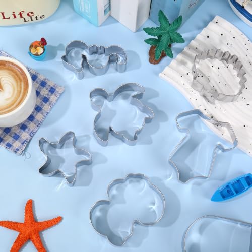 JarThenaAMCS 7Pcs Sea You Soon Baby Shower Cookie Cutters Set Under the Sea Starfish Seashell Onesie Biscuit Cutter Stainless Steel Cookie Cutting Molds for Ocean Birthday Gender Reveal
