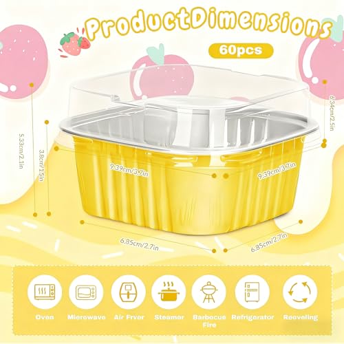 60Pack 5oz Gold Mini Cake Pans with Lids Baking Cups Aluminum Foil Pans Tins, Individual Dessert Cups Containers for Sales,Party,Picnics - color: Gold