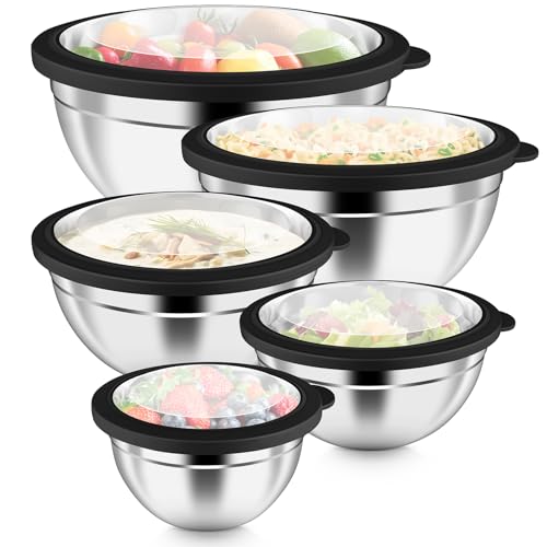 P&P CHEF Metal Mixing Bowls with Lids Set, Visible Airtight Lids & Black - color: Black, style: Visible Airtight Lids