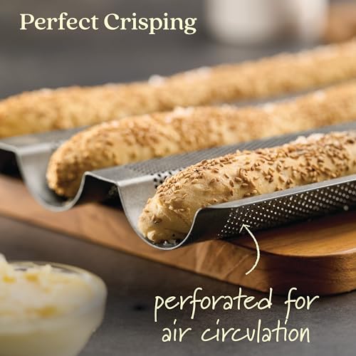 Anolon Advanced Nonstick Perforated Baguette Pan / Tray for Baking Bread - 3-Loaf, Graphite Gray