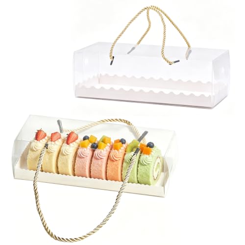 Amonk Clear Swiss Roll Cake Boxes, Cake Storage Box with Gold Handle, 10PCS