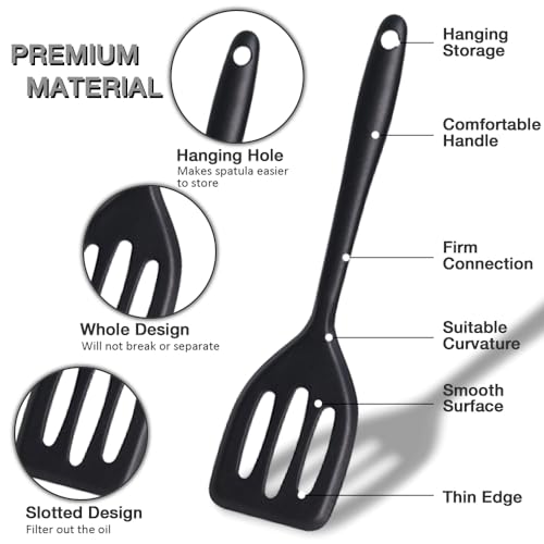 Small Silicone Serving Spatula Set of 4 for Egg, Steak, Pancake - color: Black
