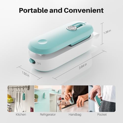 ODSD 2 in 1 Mini Bag Sealer - Heat Seal and Cutter with Lanyard, Portable Handheld Chip Bag Sealer for Snacks, Candies, Plastic Food Storage (Batteries Included) - color: Green/White