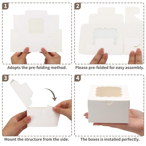 TOMNK 150pcs Small Cookie Boxes with Window, 4x4x2.5In Small Bakery Boxes - color: White